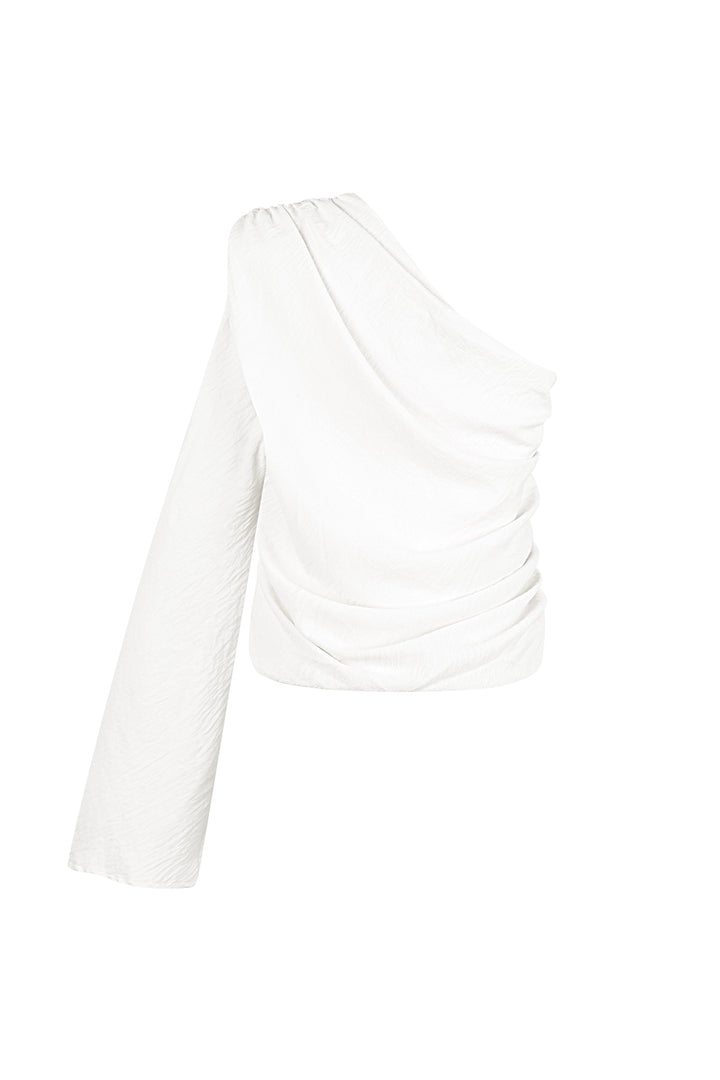 Polyester Vrouwen Een-schouder Lange Mouw Top Asymmetrisch Ontwerp