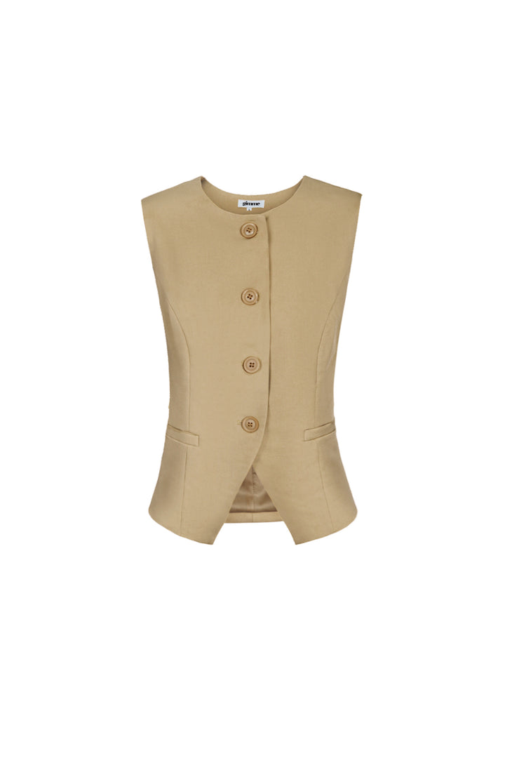 Polyester Vrouwen Mouwloze Top Gestructureerd Knopsluiting Ontwerp