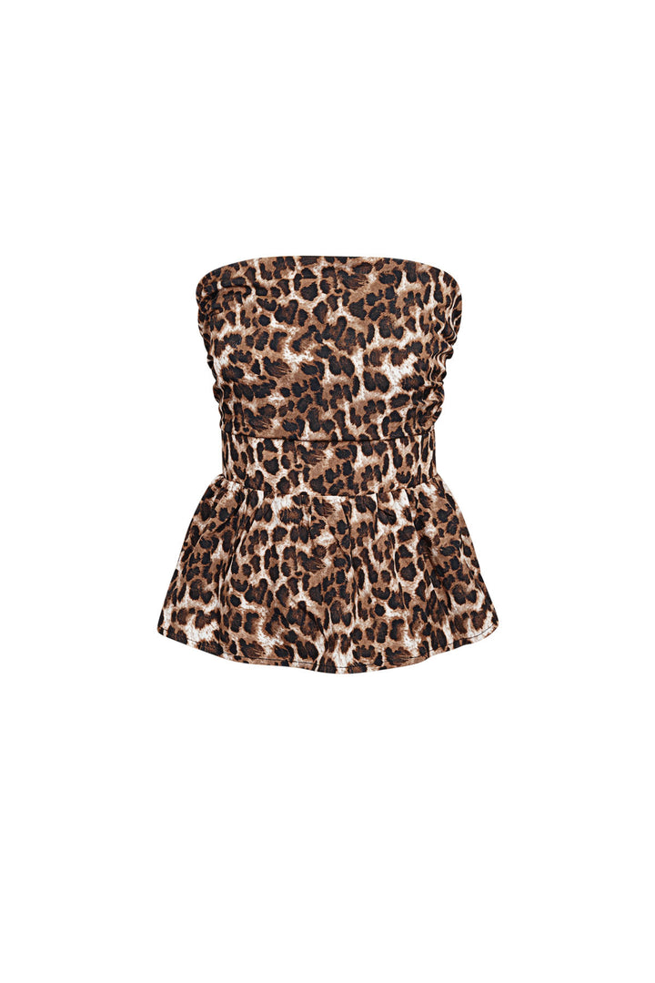 Polyester Vrouwen Strapless Top Luipaardprint Peplum Ontwerp