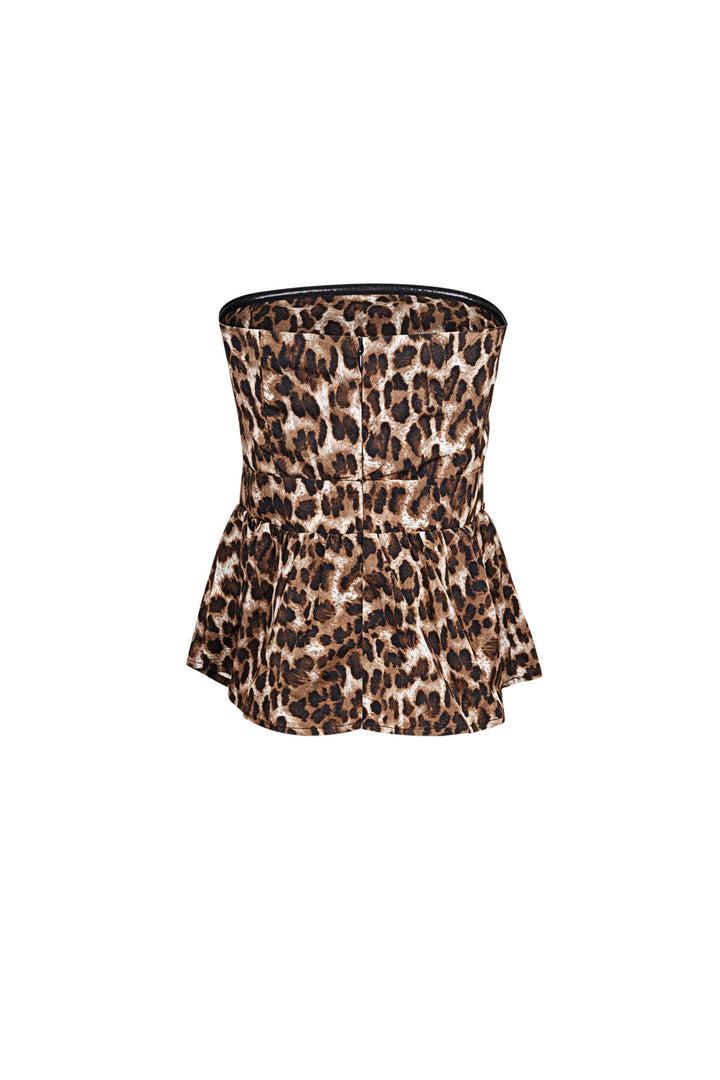 Polyester Vrouwen Strapless Top Luipaardprint Peplum Ontwerp