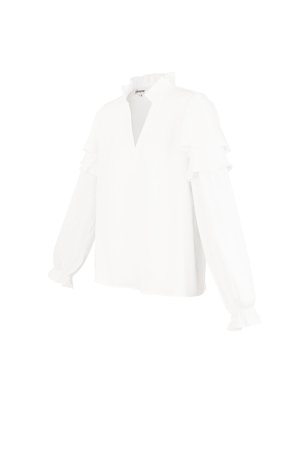 Polyester Vrouwen Lange Mouw Top Met Plooien V-Hals