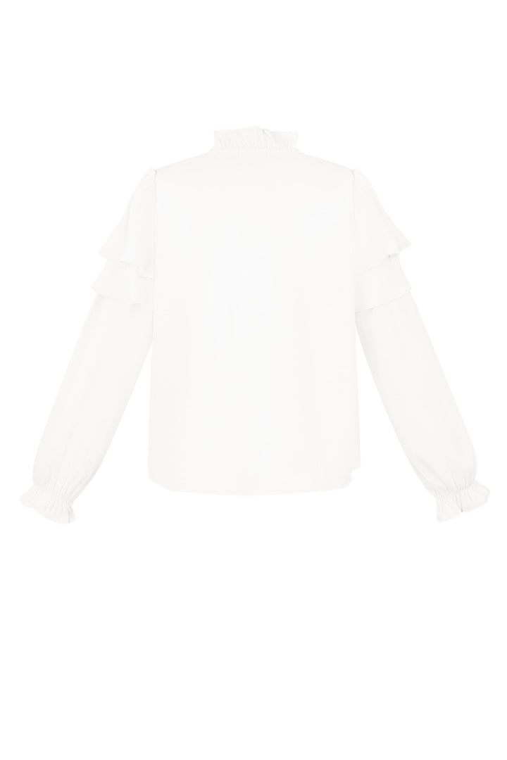 Polyester Vrouwen Lange Mouw Top Met Plooien V-Hals