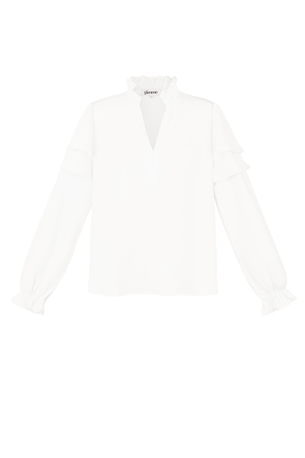 Polyester Vrouwen Lange Mouw Top Met Plooien V-Hals