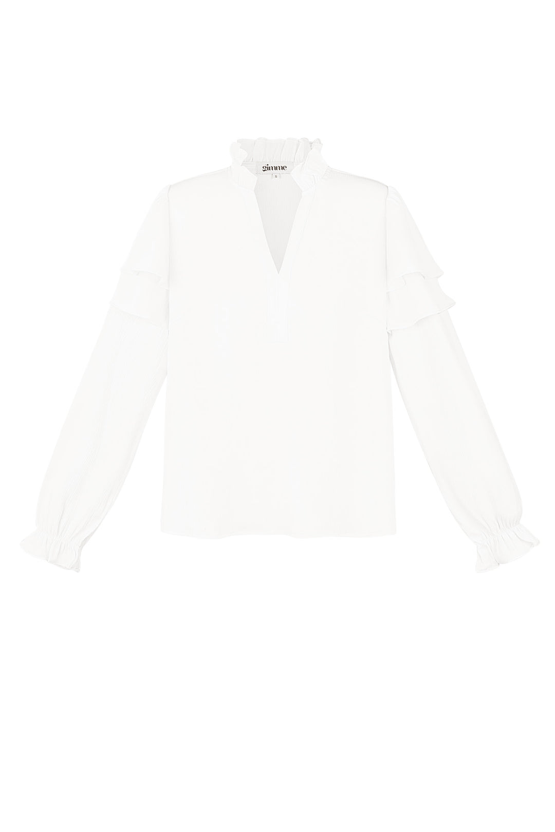 Polyester Vrouwen Lange Mouw Top Met Plooien V-Hals