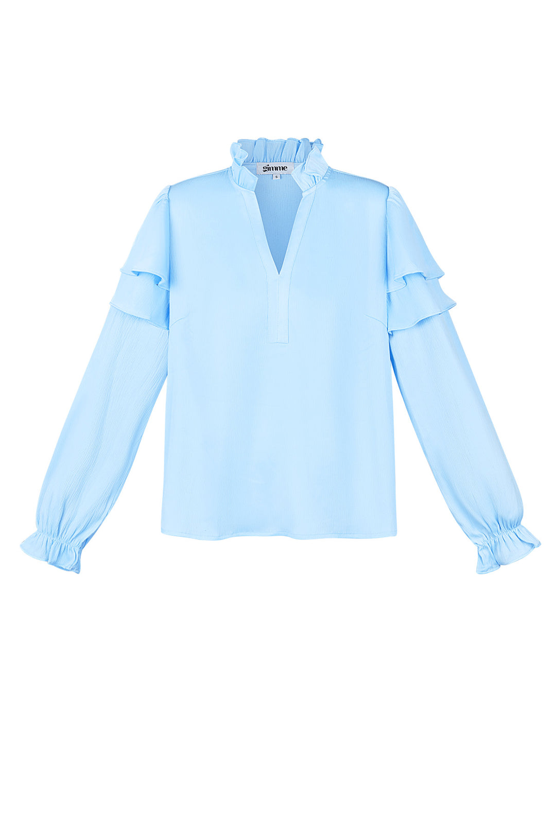 Polyester Vrouwen Lange Mouw Top Met Plooien V-Hals