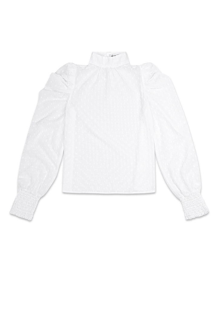 Polyester Vrouwen Lange Mouw Top Puff Sleeve Hoge Hals