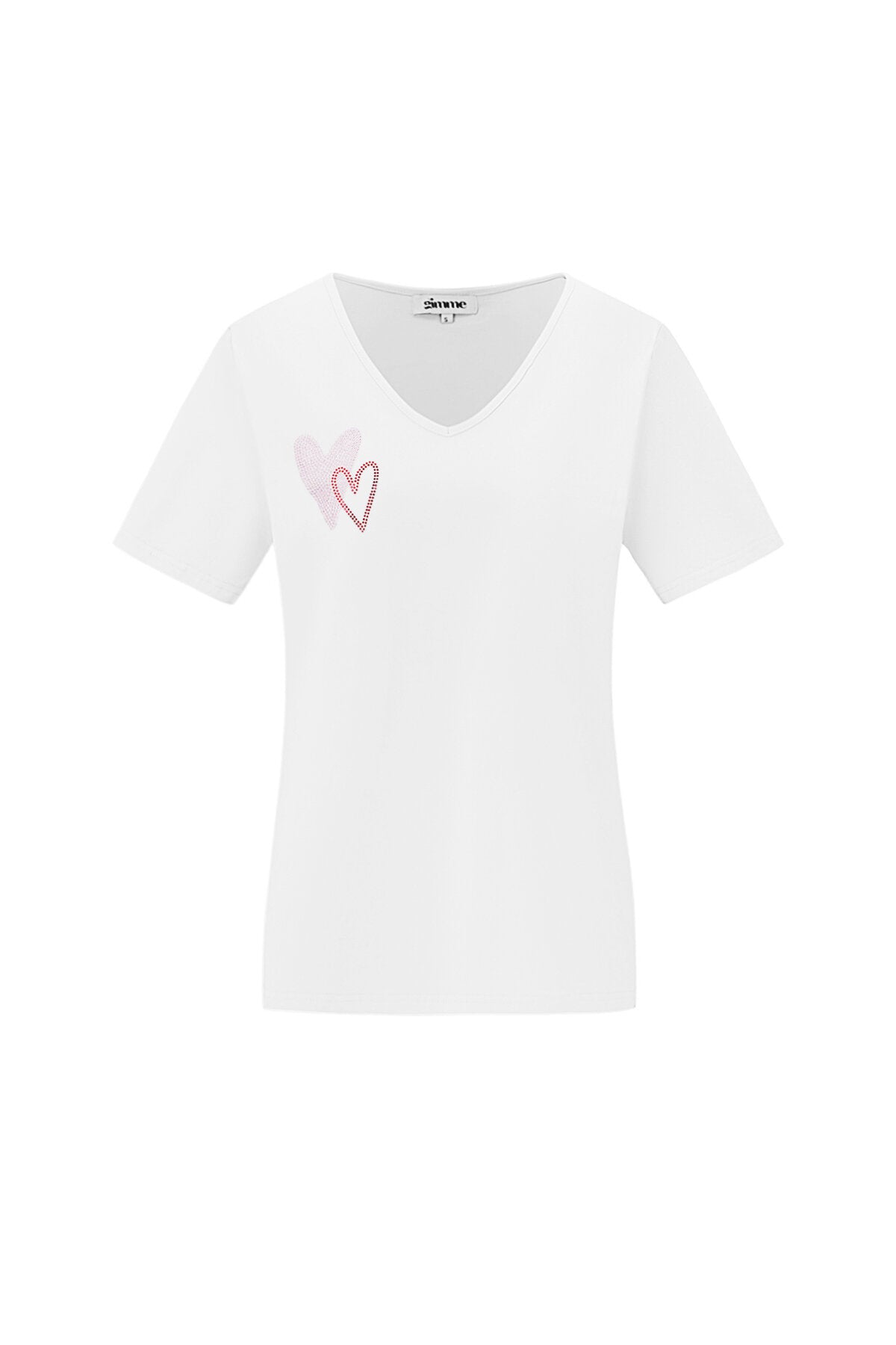 Cotton Vrouwen V-Hals T-Shirt Geborduurd Hart Ontwerp