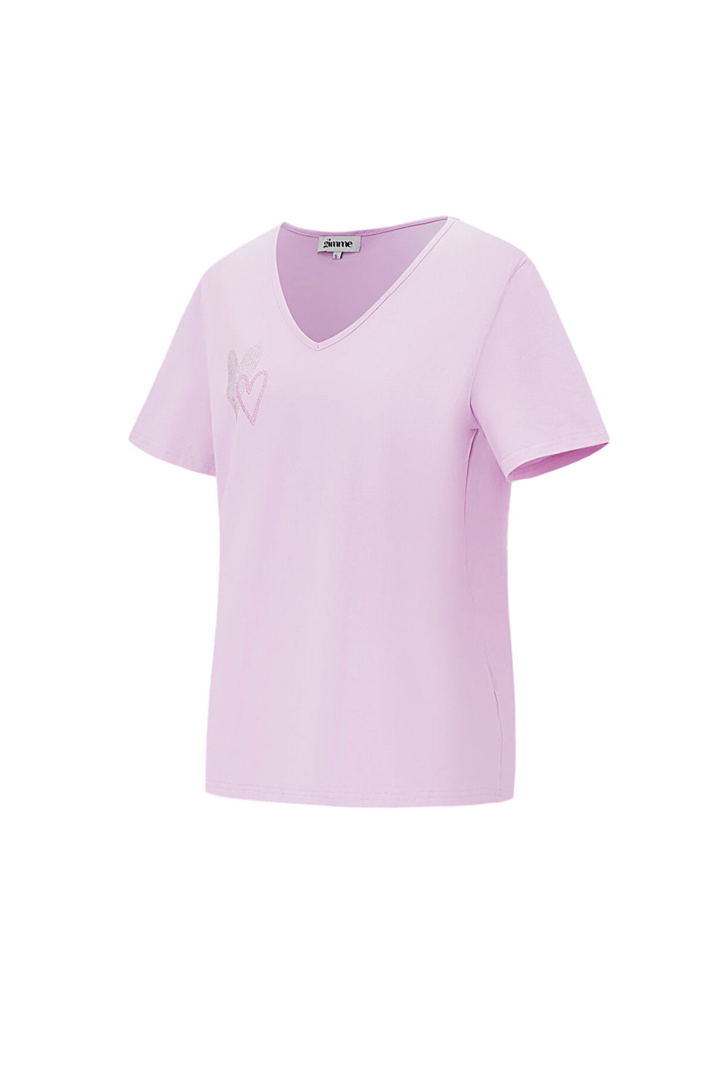 Cotton Vrouwen V-Hals T-Shirt Geborduurd Hart Ontwerp