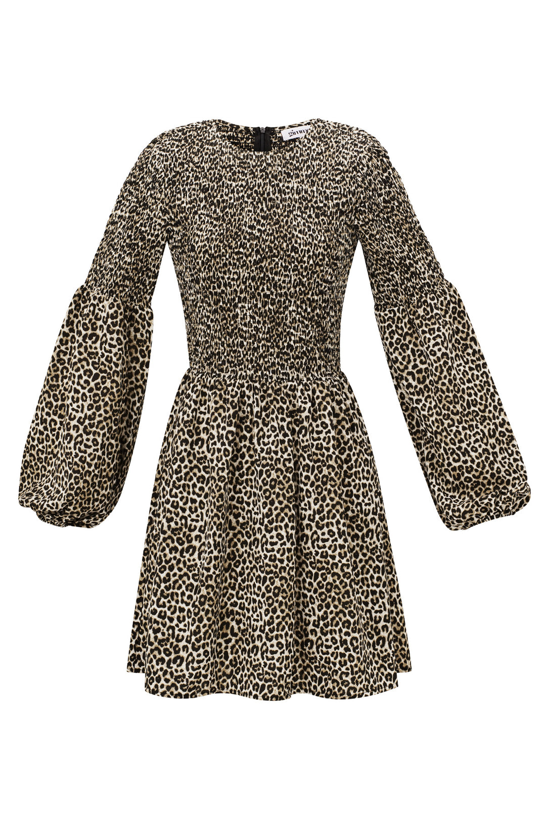 Polyester Vrouwen Mini Jurk Luipaardprint Puff Mouw