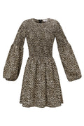 Polyester Vrouwen Mini Jurk Luipaardprint Puff Mouw