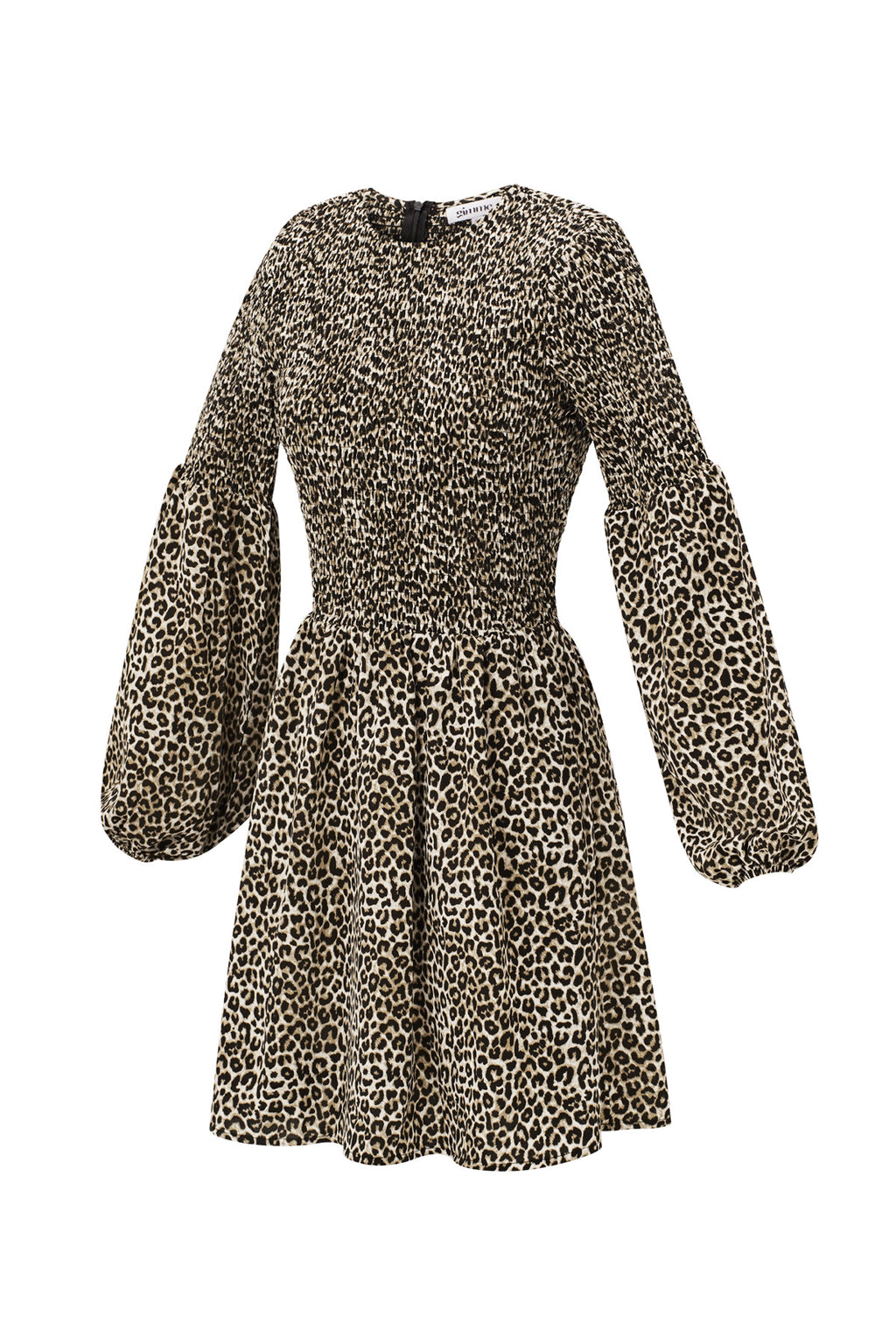Polyester Vrouwen Mini Jurk Luipaardprint Puff Mouw
