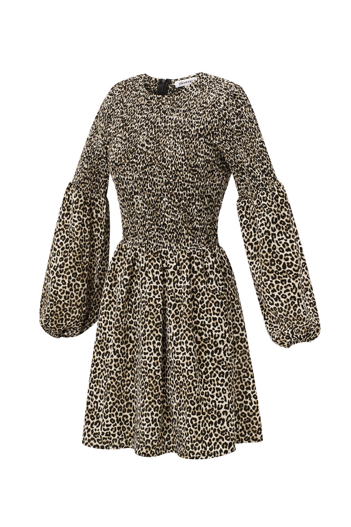 Polyester Vrouwen Mini Jurk Luipaardprint Puff Mouw