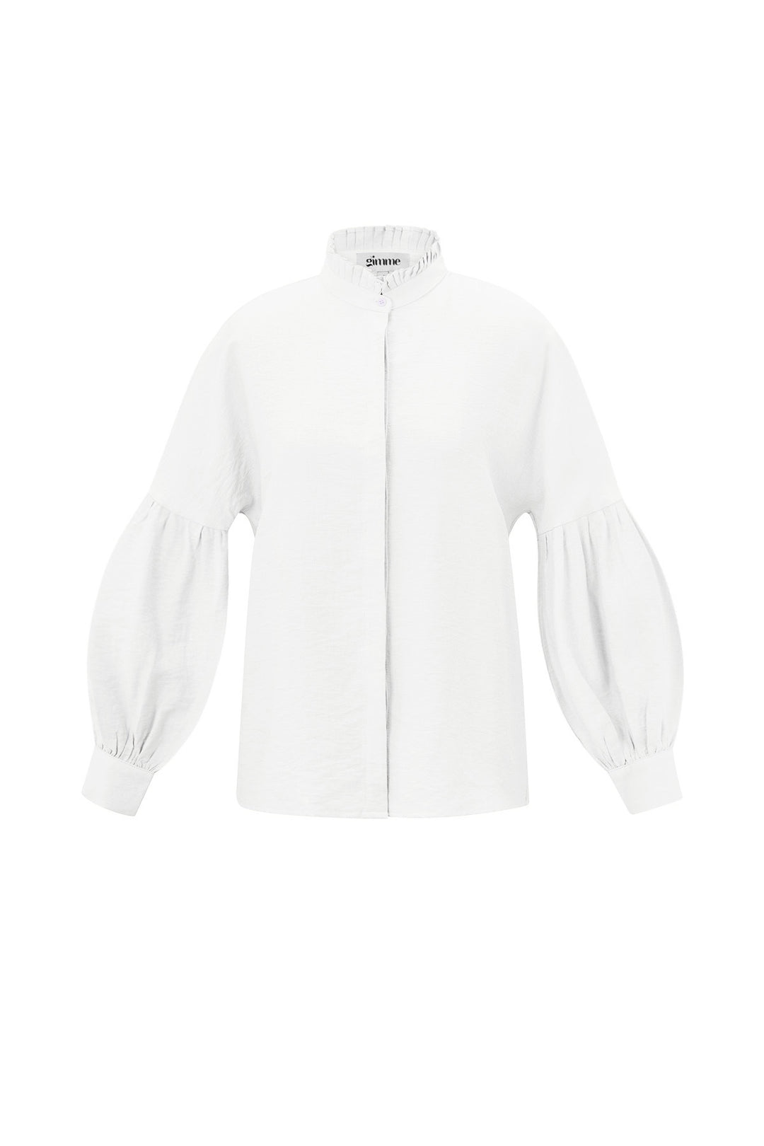 Viscose Vrouwen Overhemd Puff Mouw Hoge Kraag