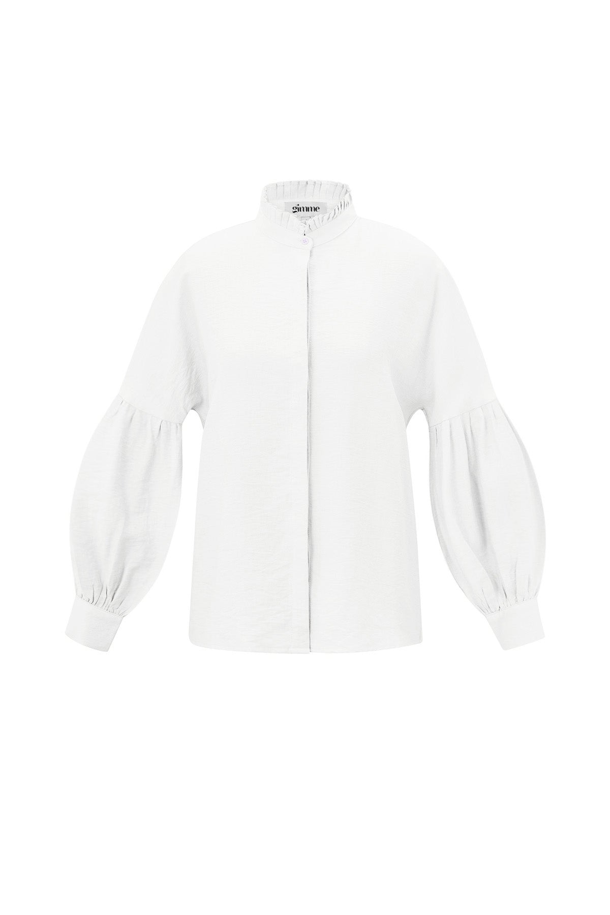 Viscose Vrouwen Overhemd Puff Mouw Hoge Kraag