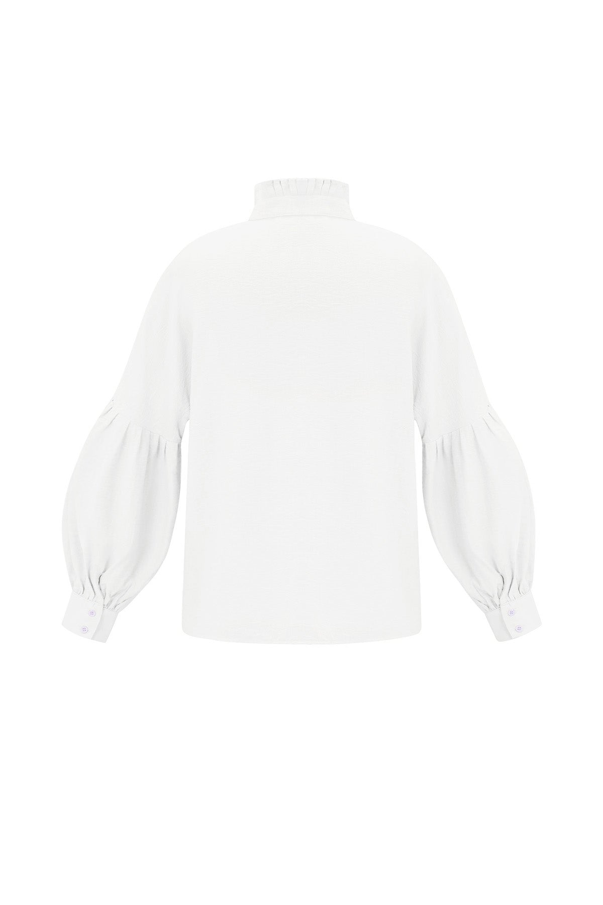 Viscose Vrouwen Overhemd Puff Mouw Hoge Kraag