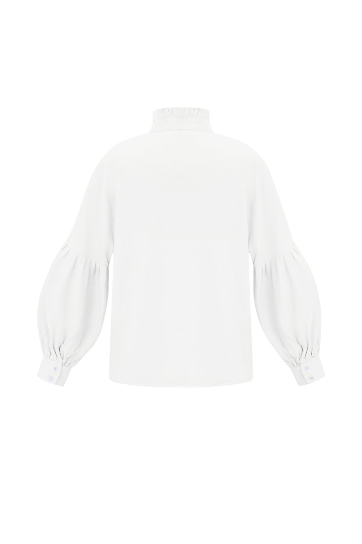 Viscose Vrouwen Overhemd Puff Mouw Hoge Kraag