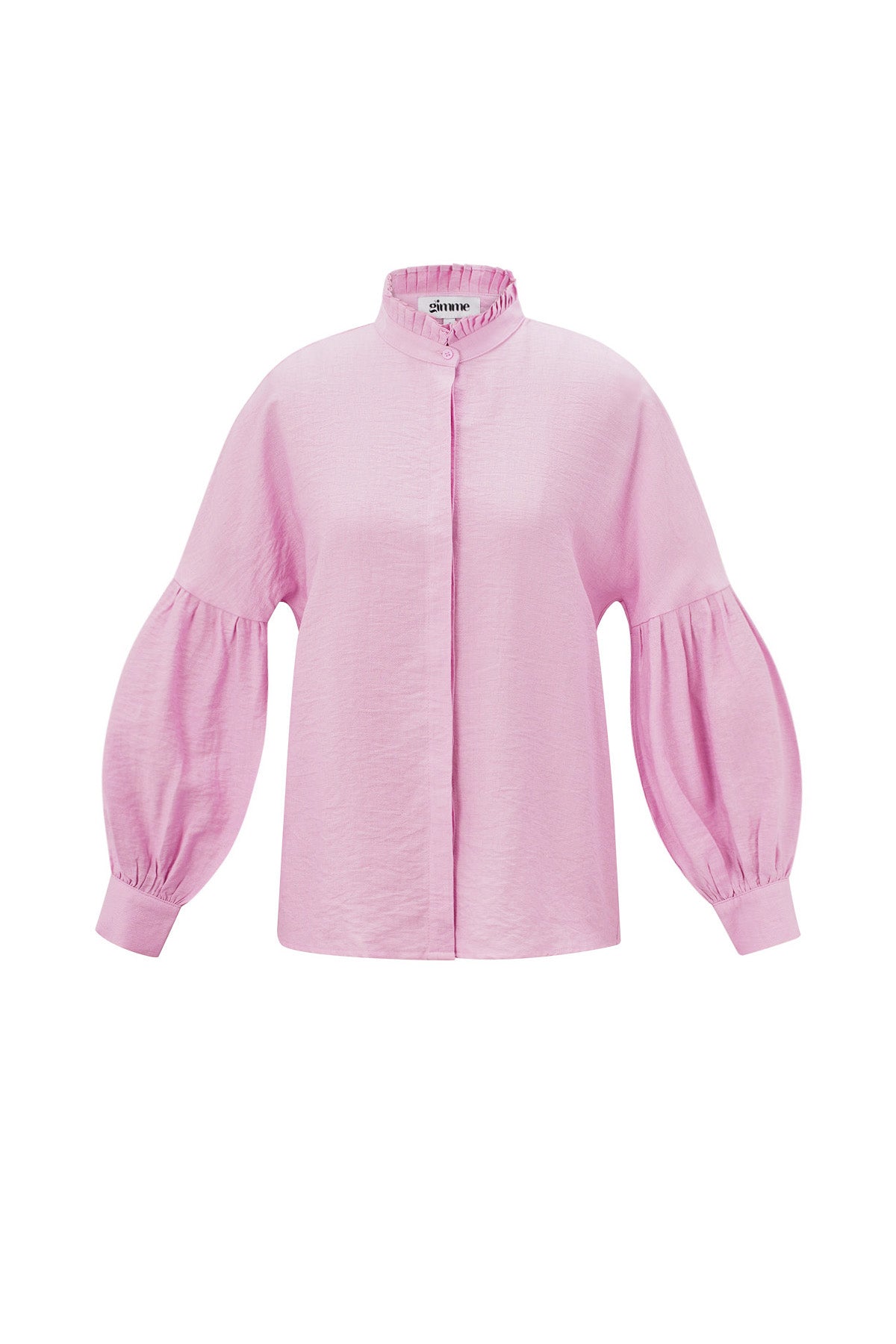 Viscose Vrouwen Overhemd Puff Mouw Hoge Kraag