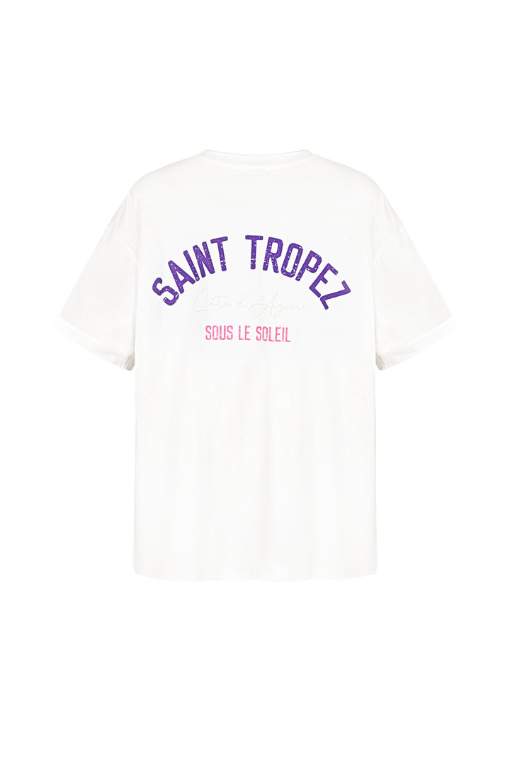 Cotton Vrouwen T-shirt Oversized Saint Tropez Print