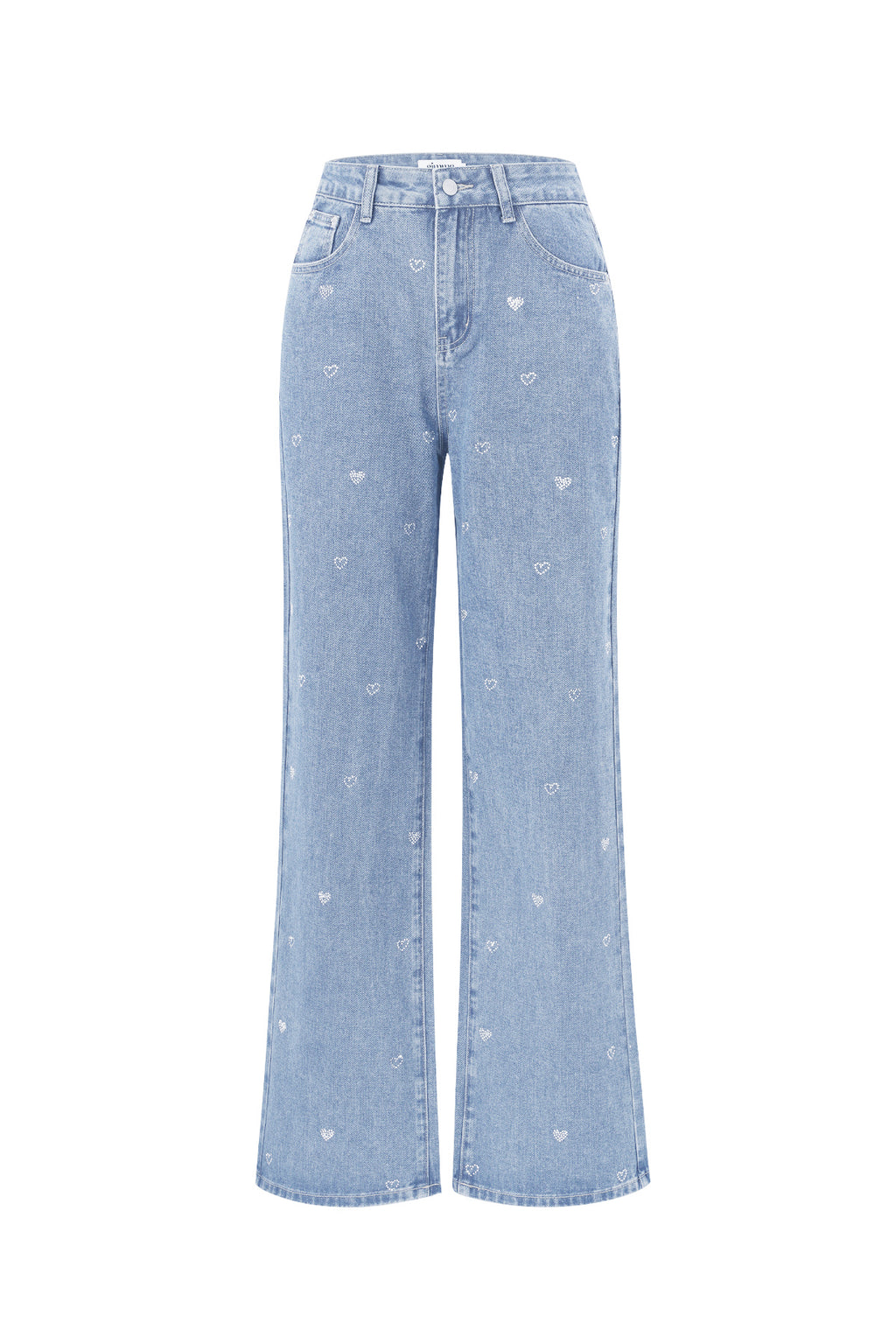 Cotton Woven Vrouwen Rechte Jeans Hart Borduurwerk Casual