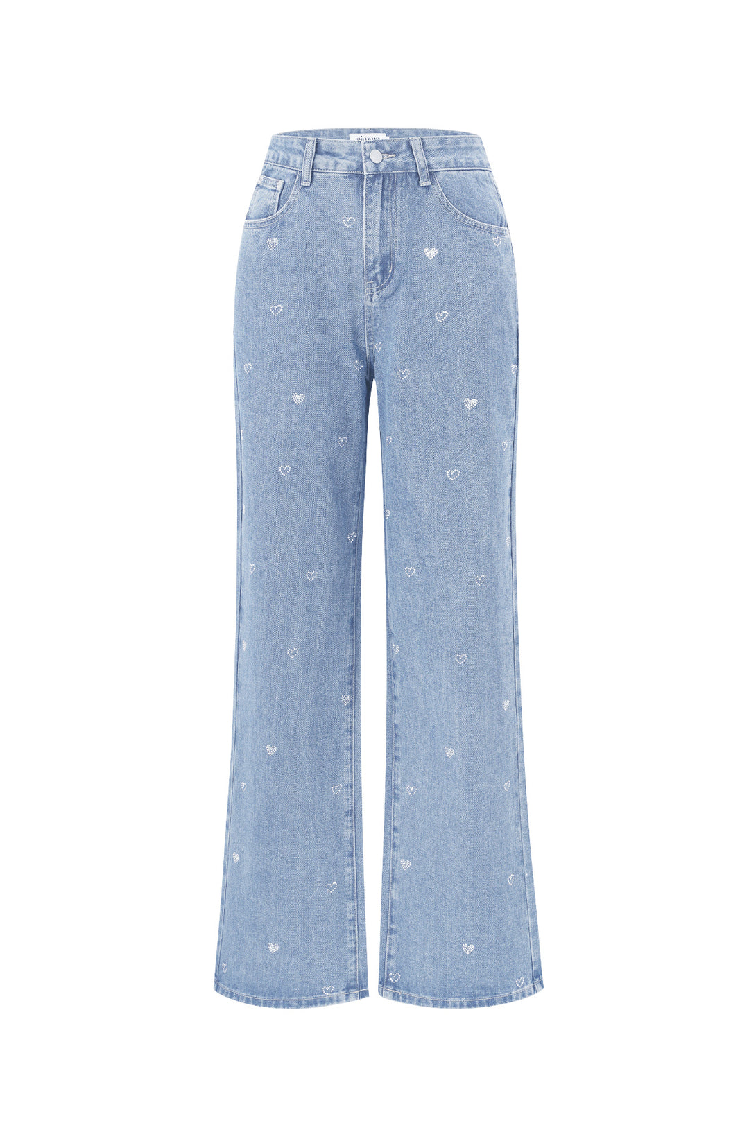 Cotton Woven Vrouwen Rechte Jeans Hart Borduurwerk Casual