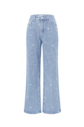 Cotton Woven Vrouwen Rechte Jeans Hart Borduurwerk Casual