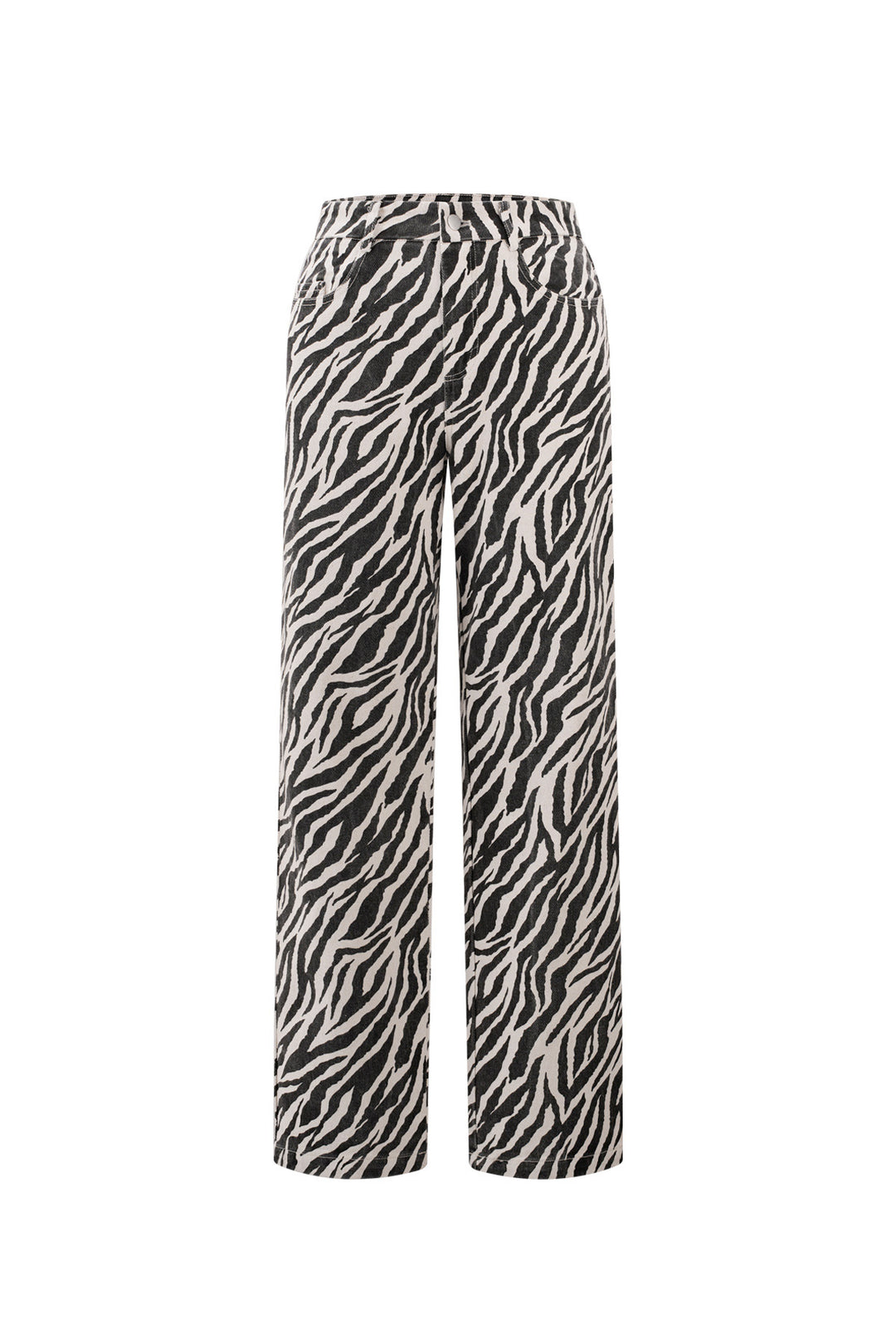 Geweven Katoen Vrouwen Rechte Broek Casual Zebra Strepen
