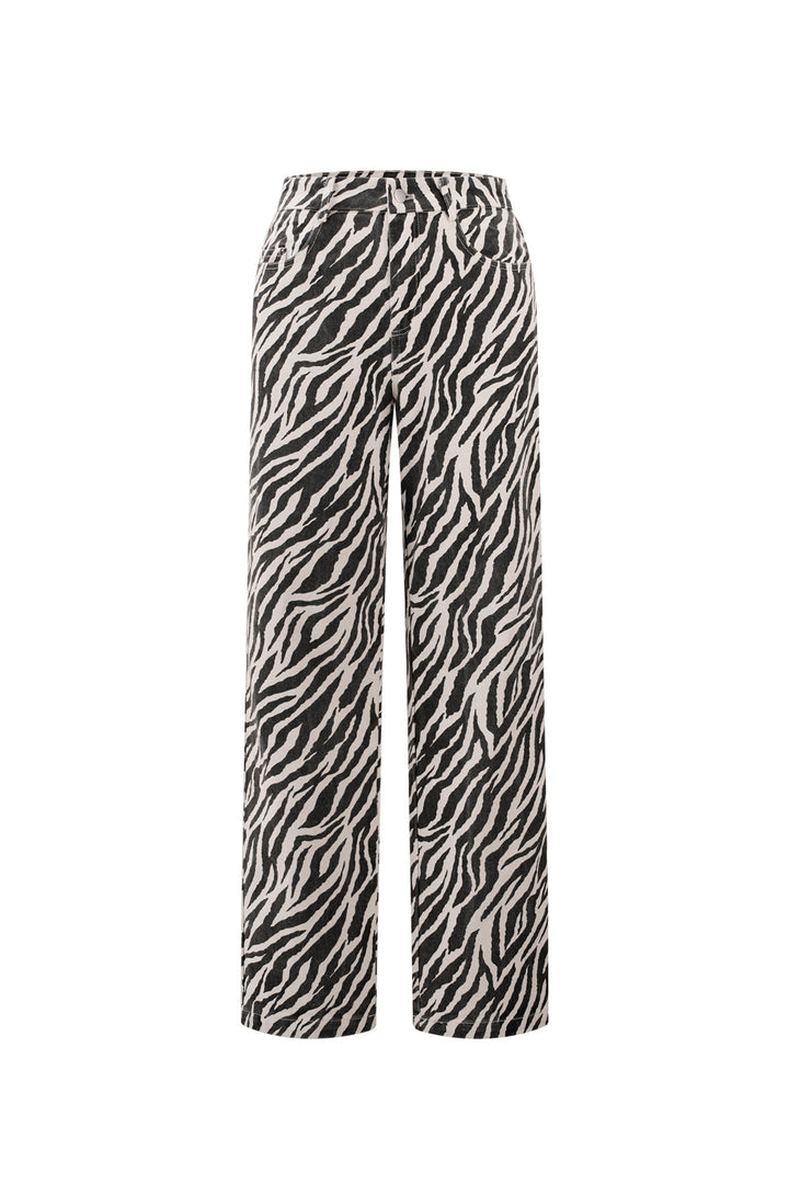 Geweven Katoen Vrouwen Rechte Broek Casual Zebra Strepen