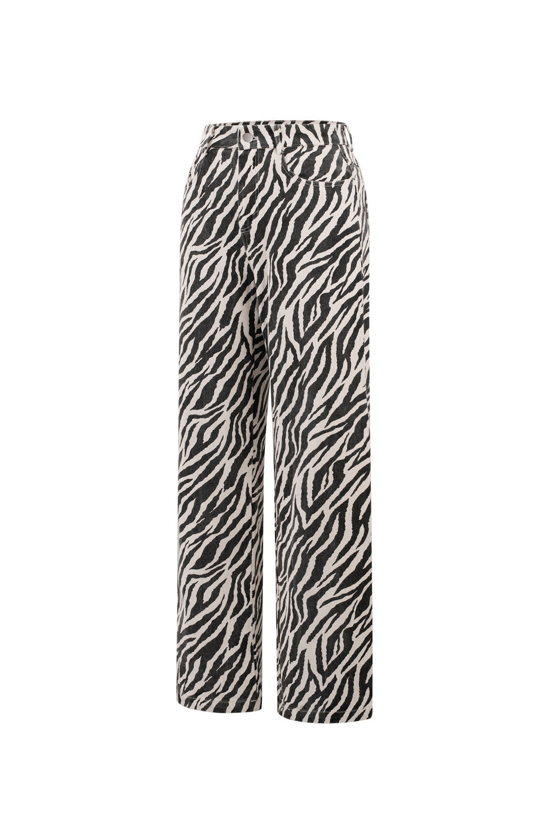 Geweven Katoen Vrouwen Rechte Broek Casual Zebra Strepen