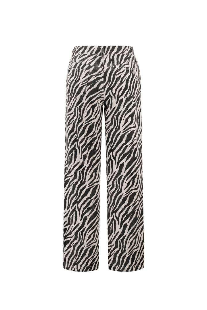 Geweven Katoen Vrouwen Rechte Broek Casual Zebra Strepen