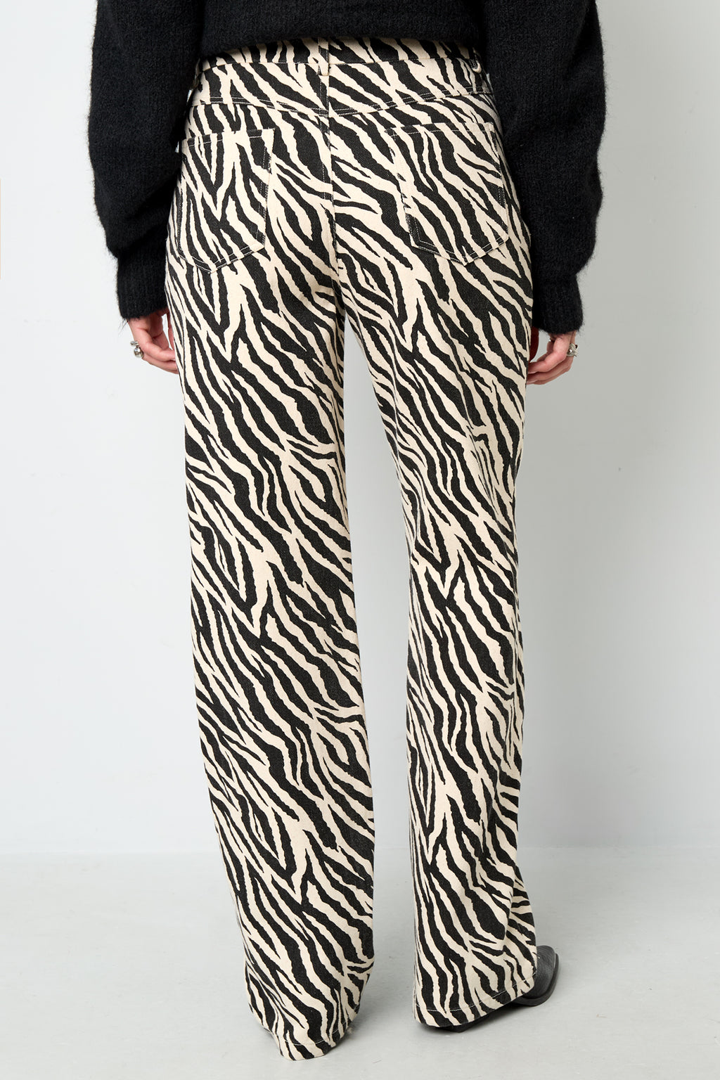 Geweven Katoen Vrouwen Rechte Broek Casual Zebra Strepen