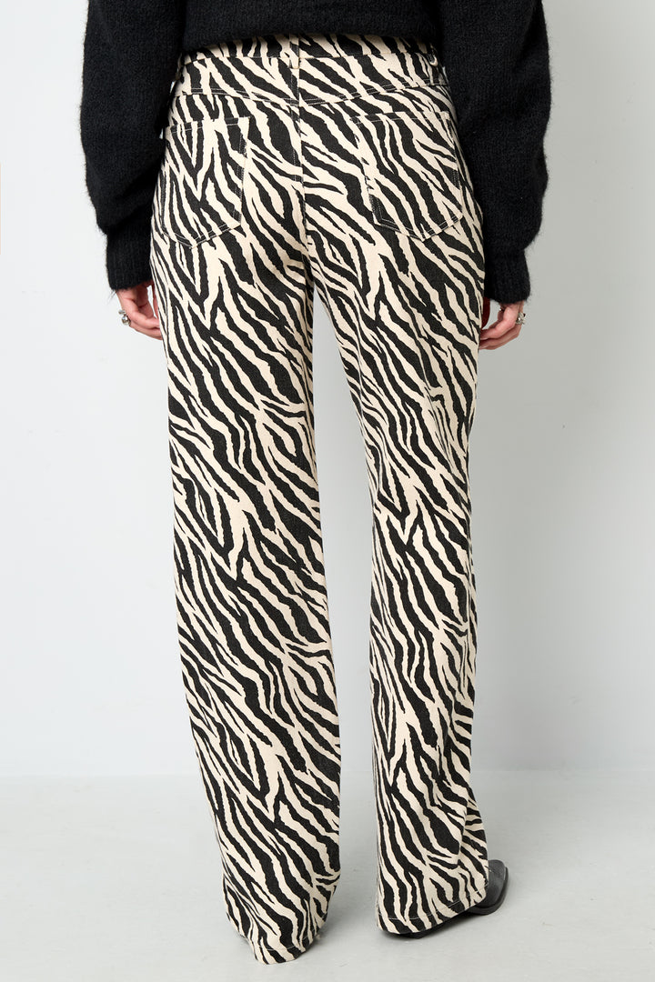 Geweven Katoen Vrouwen Rechte Broek Casual Zebra Strepen