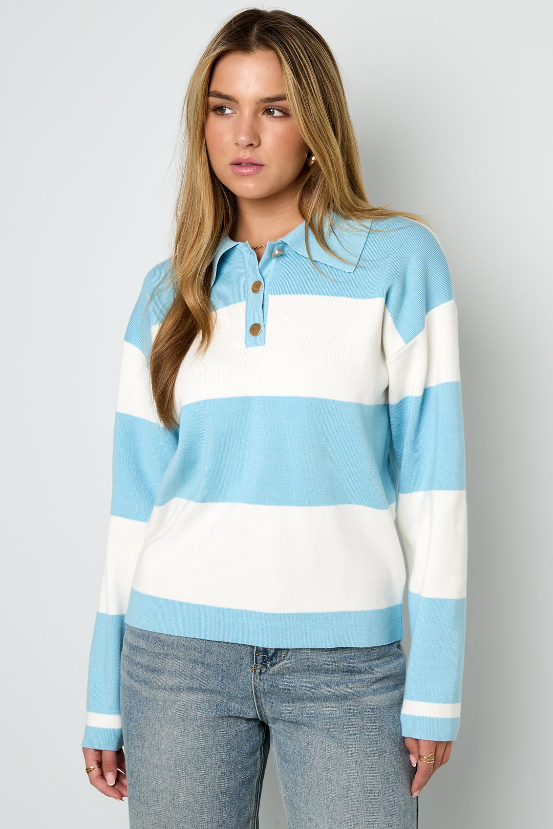 Gebreide Viscose Dames Polo Trui Strepen Herfst/Winter