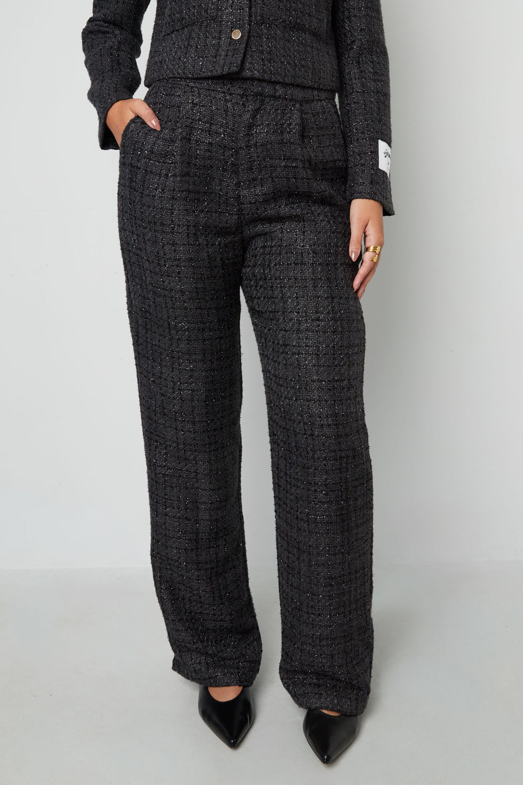 Geweven Polyestervezel Vrouwen Rechte Broeken Elegante Ruitjes Herfst/Winter