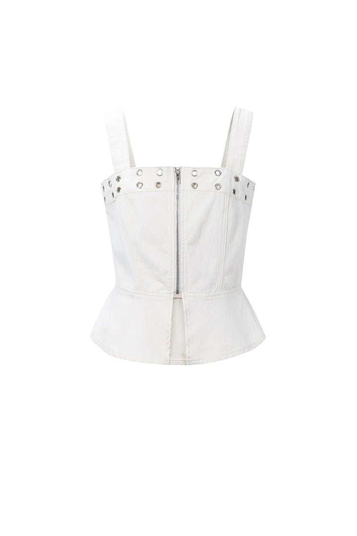 Opvallende denim top met oogjes