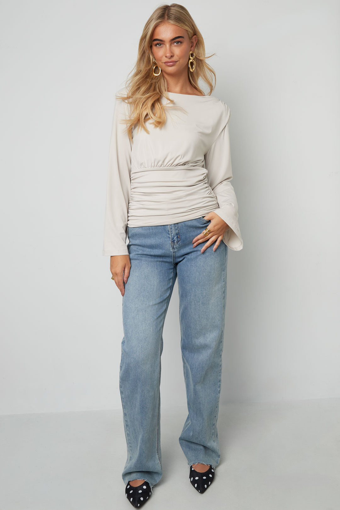 Geweven Polyestervezel Vrouwen Lange Mouwen Top Elegant Solide Kleur Herfst/Winter