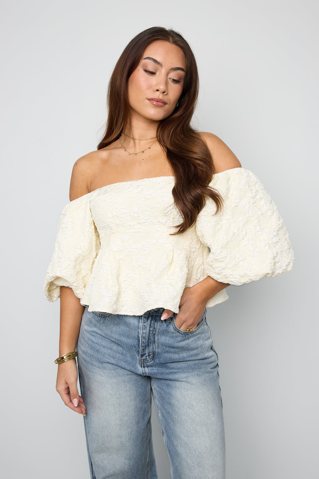 pof mouw top met textuur