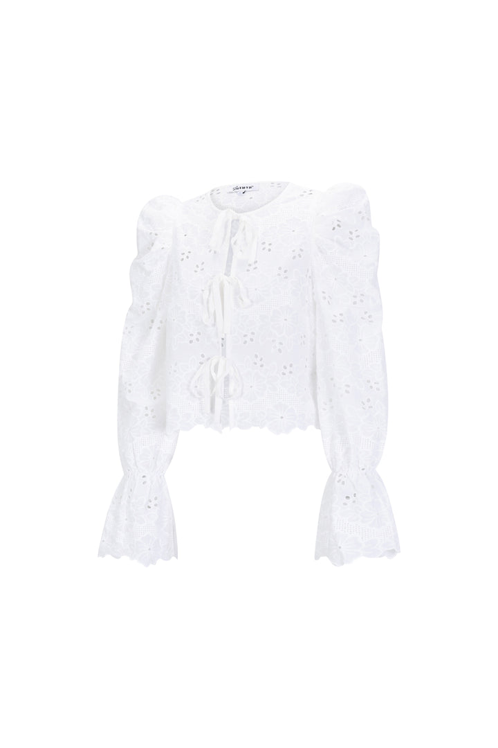 Cotton Woven Vrouwen Lange Mouw Top Casual Cutout