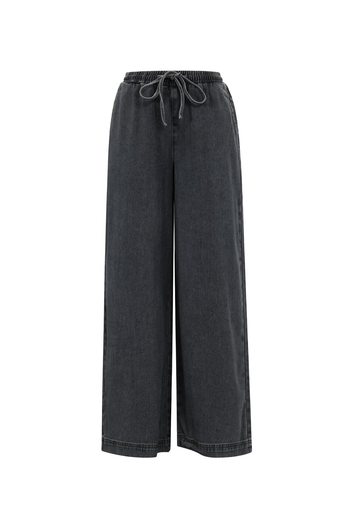 Geweven Katoen Vrouwen Wide Leg Jeans Sporty Solide Kleur