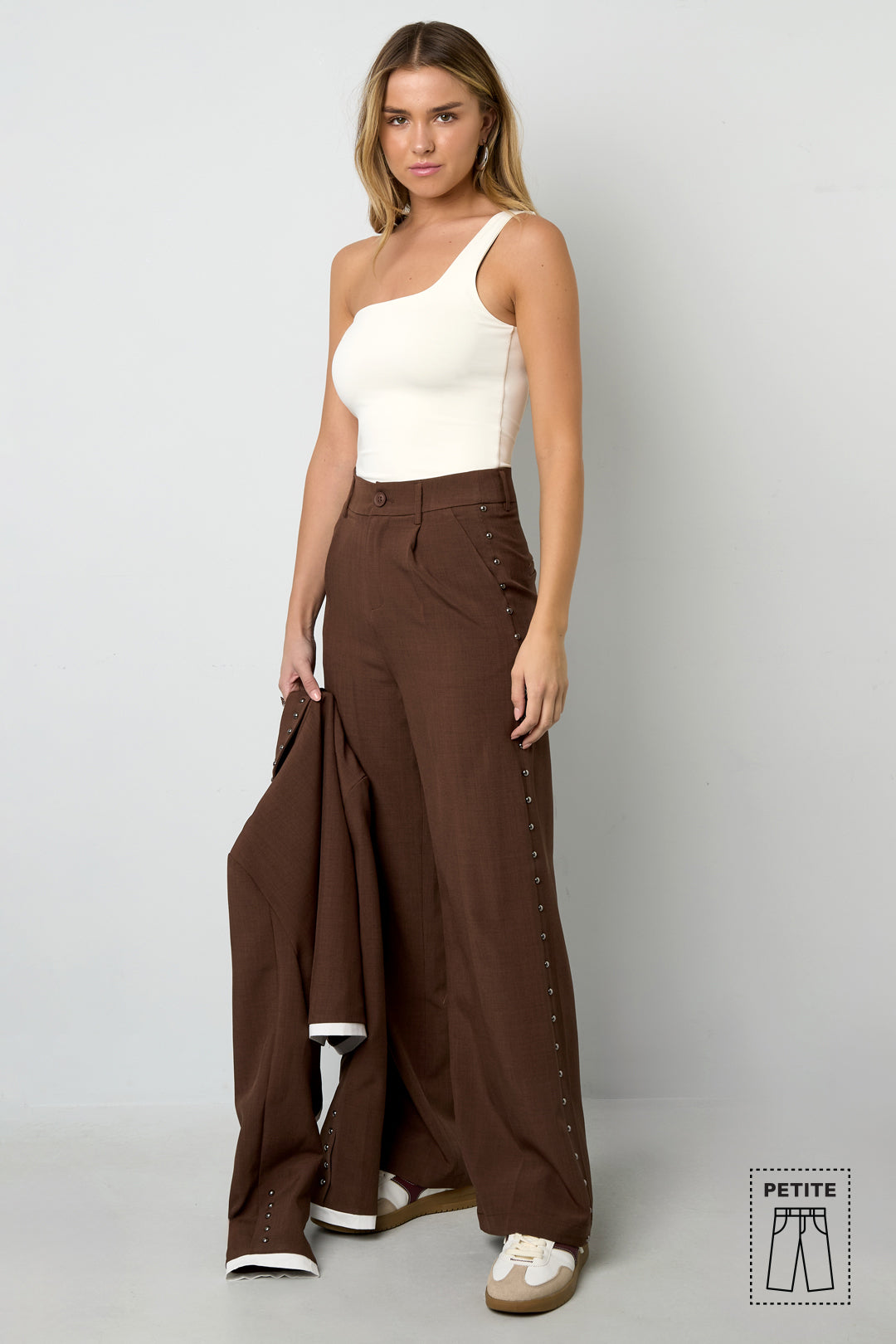 Geweven Polyestervezel Vrouwen Brede Broek Elegante Solide Kleur Herfst/Winter