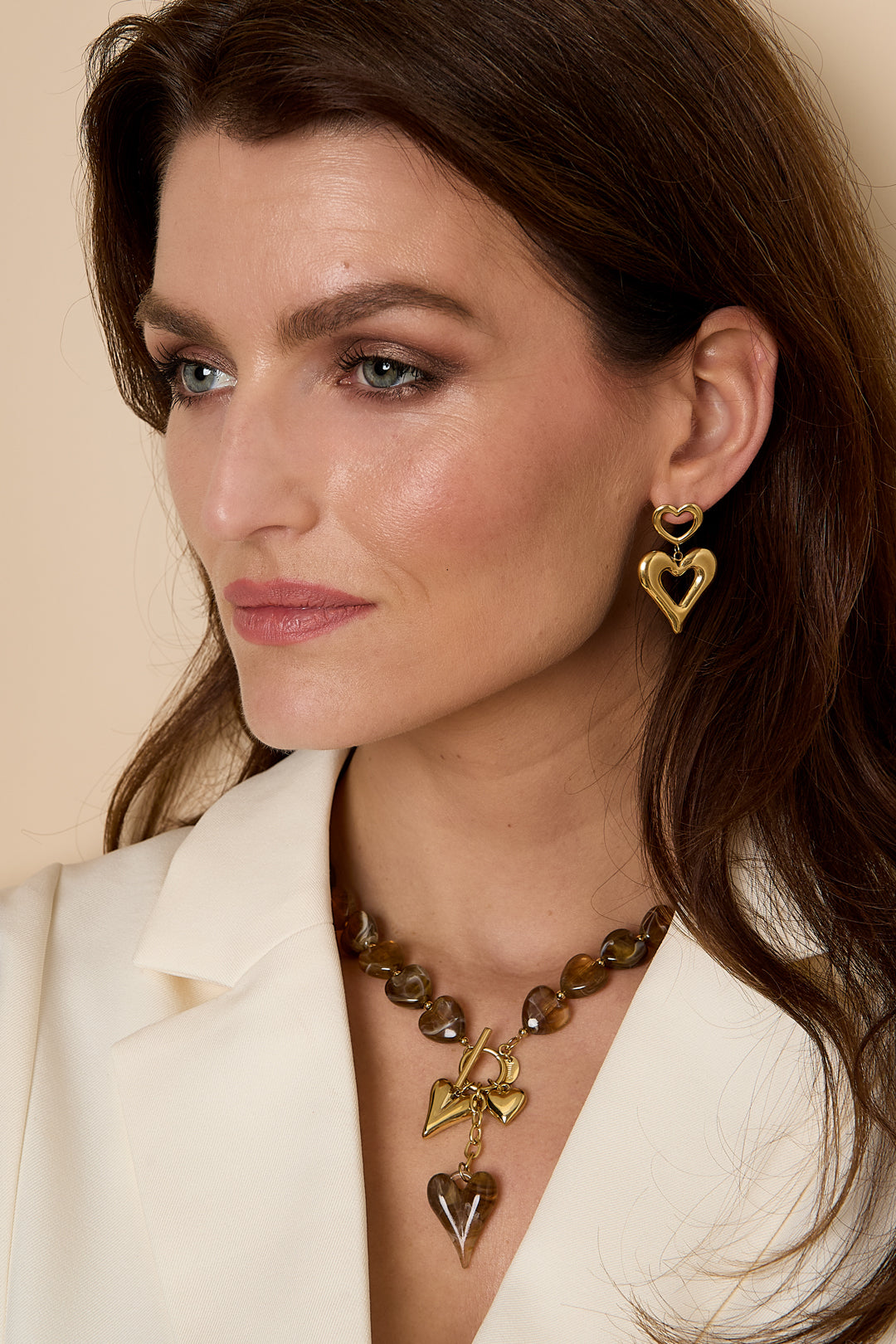 Kralenketting met hangende harten charms