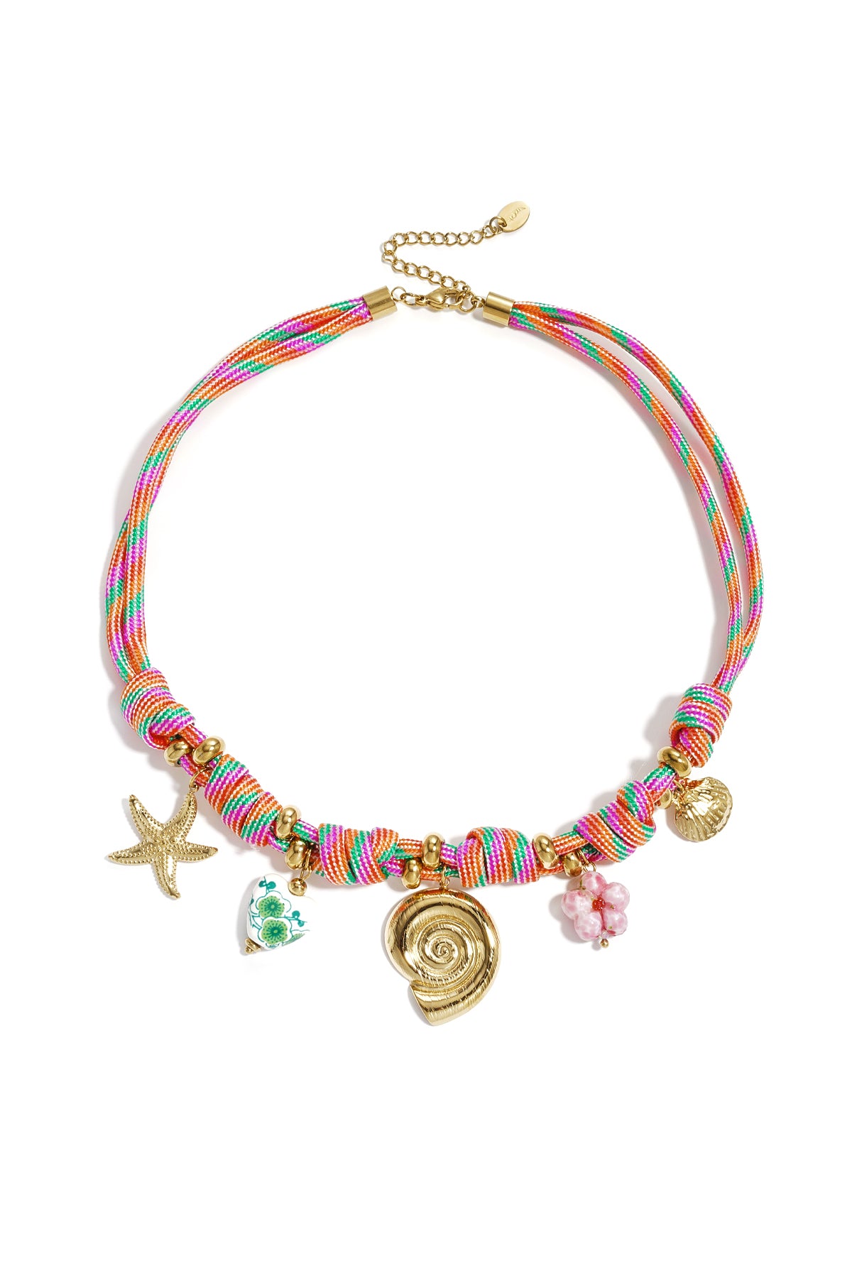 Touw ketting met knopen en schelp charms