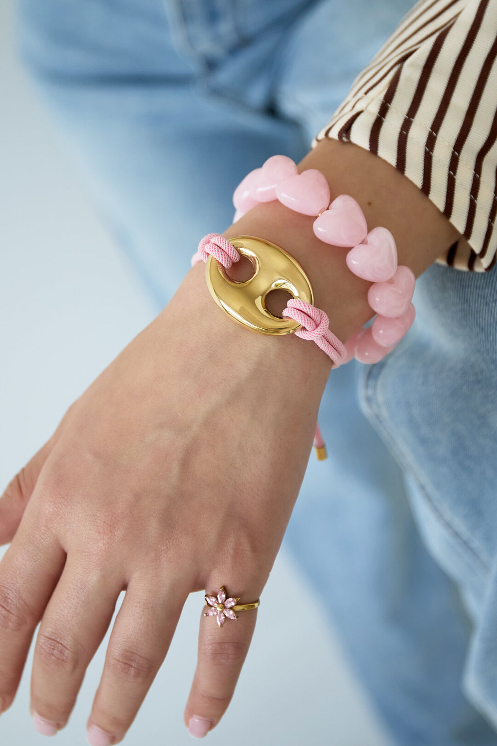 Satijnkoord armband met knop detail