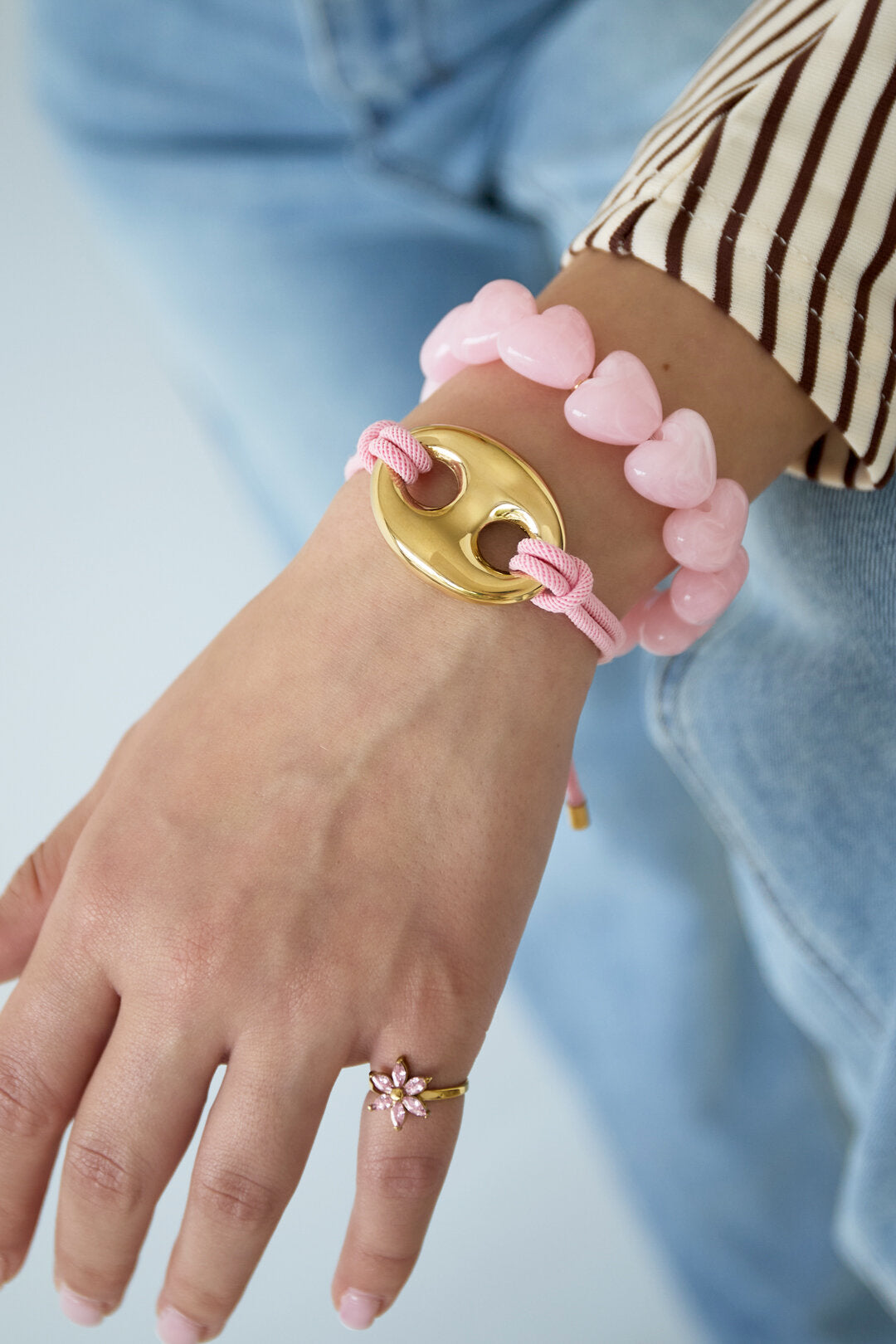 Satijnkoord armband met knop detail