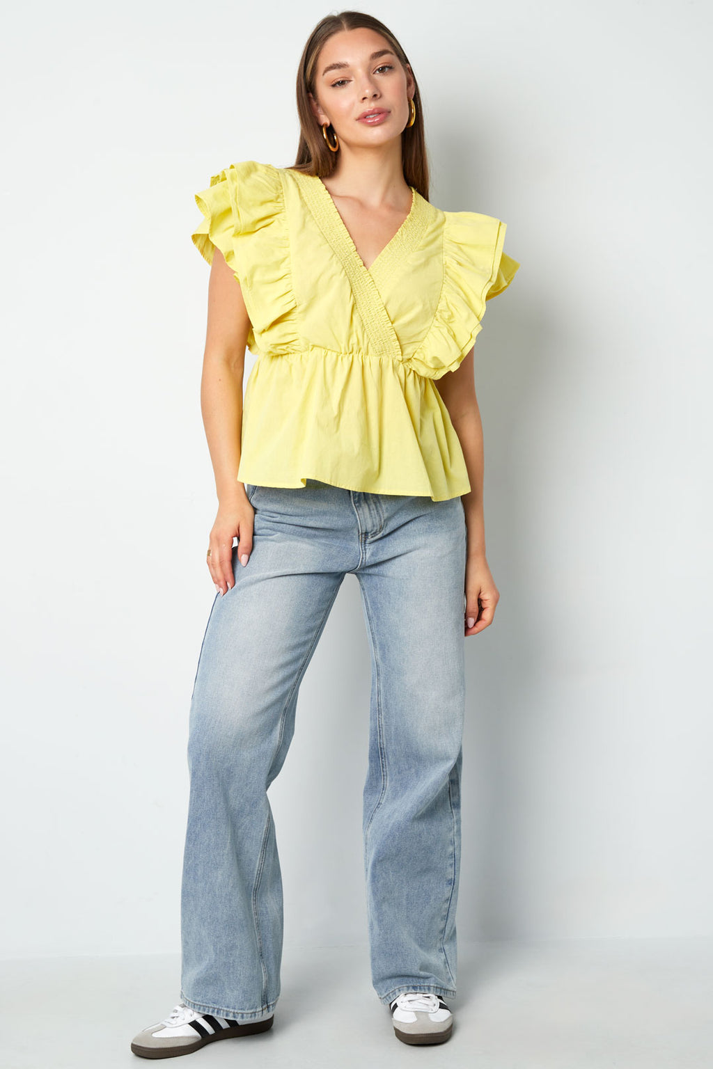 Geweven mouwloze top elegant ruches rand solide kleur lente/zomer