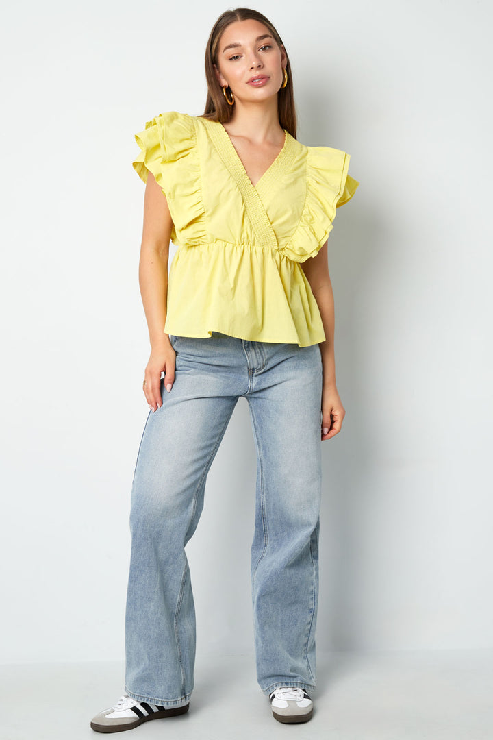 Geweven mouwloze top elegant ruches rand solide kleur lente/zomer