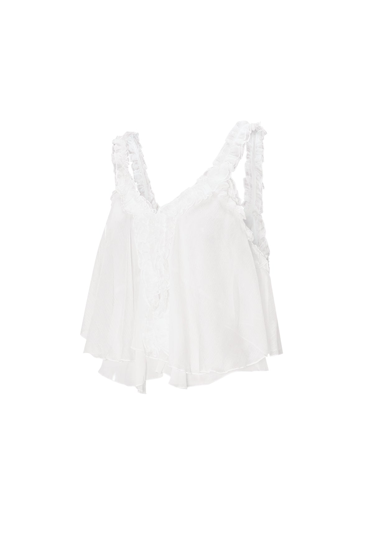 Geweven Witte Mouwloze Top Casual Solide Kleur Ruchesrand