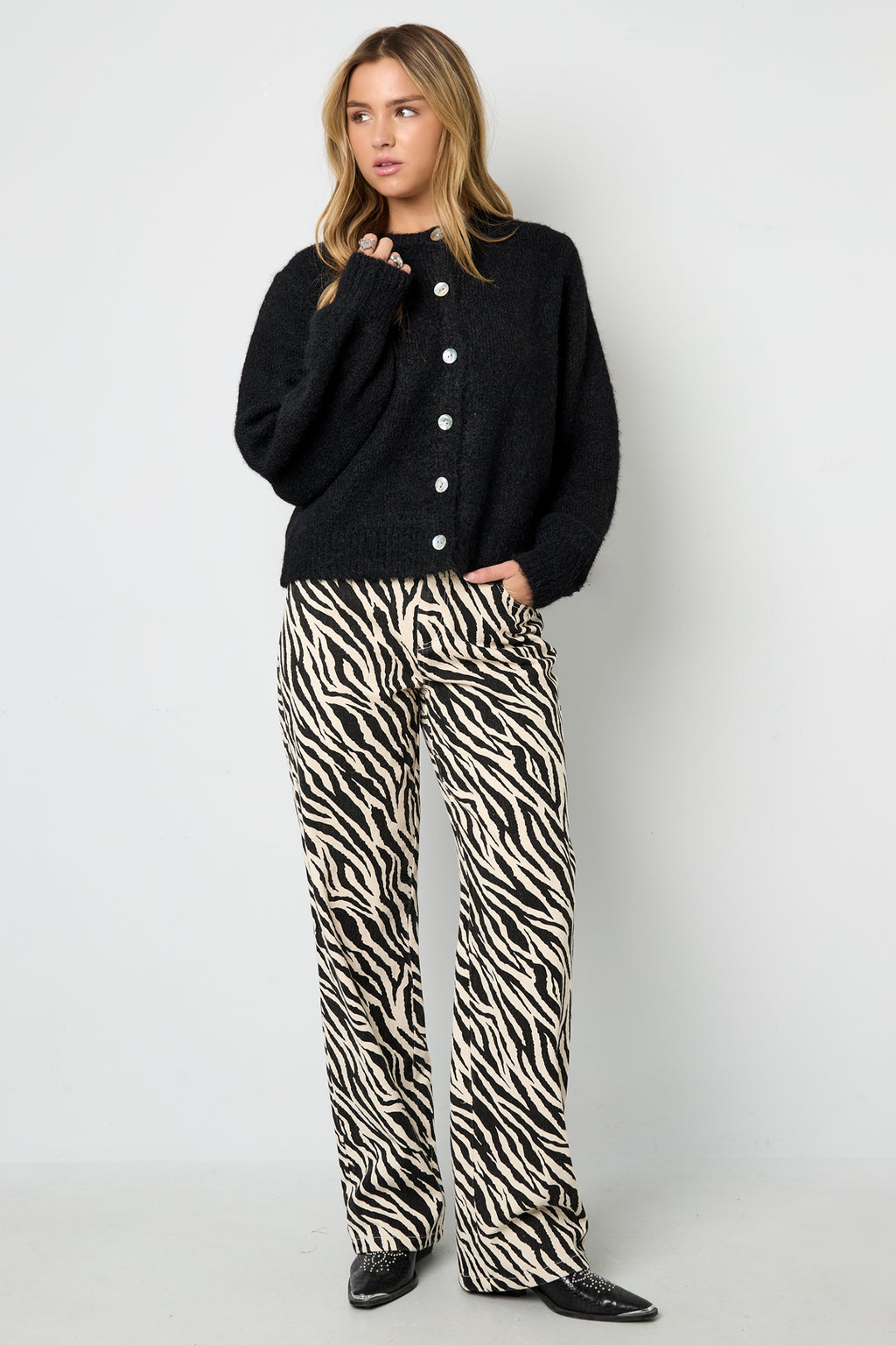 Geweven Katoen Vrouwen Rechte Broek Casual Zebra Strepen