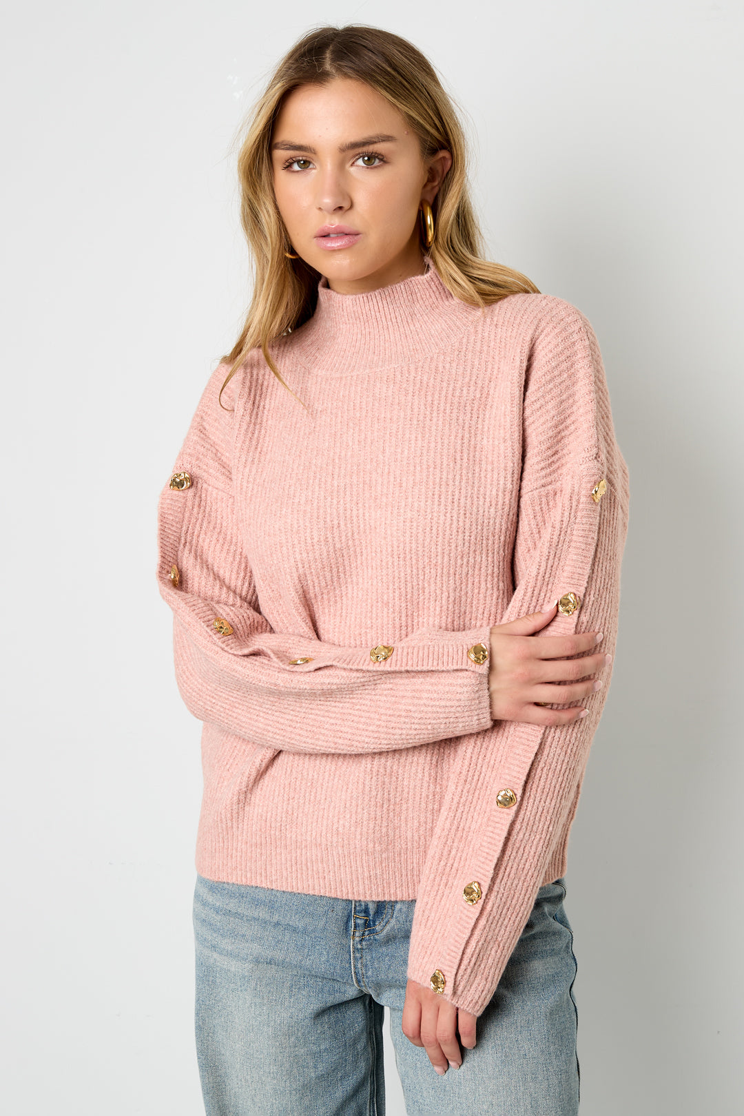 Gebreide Polyestervezel Vrouwen Trui Met Schildkraag Casual Effen Kleur