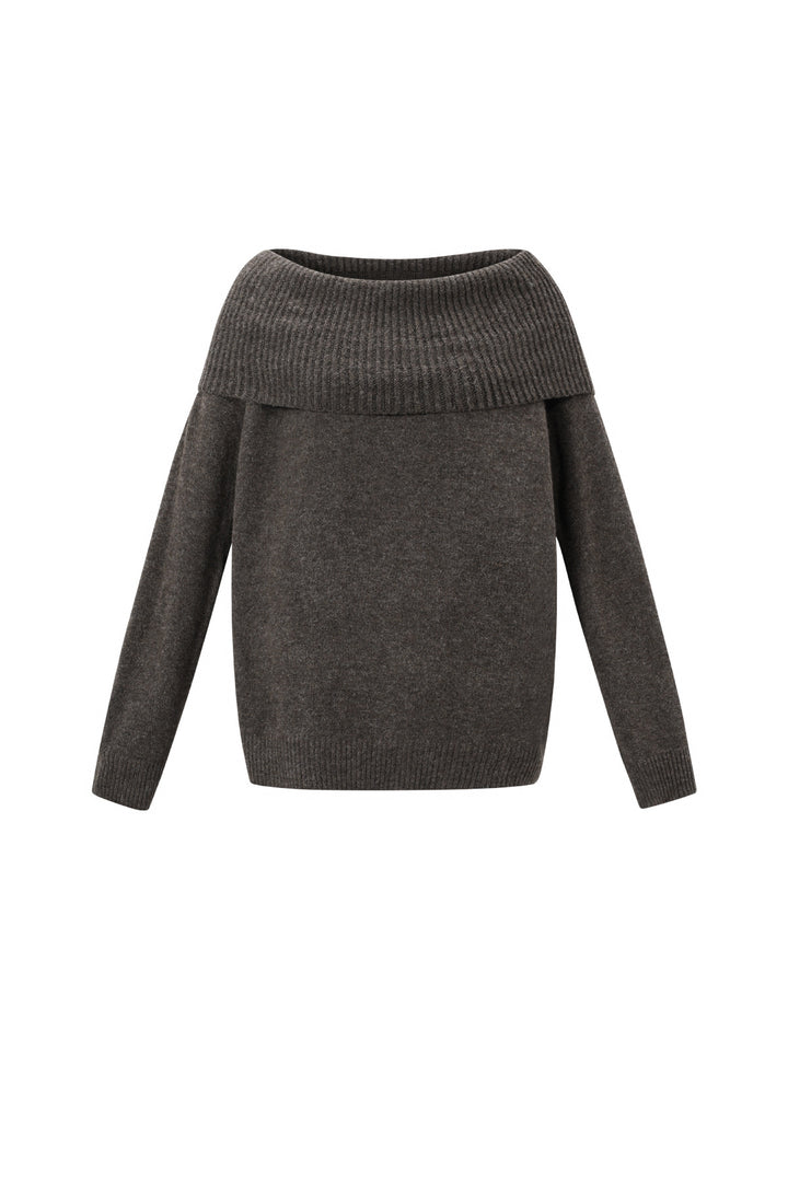 Gebreide Polyestervezel Vrouwen Off-Shoulder Trui Elegant Solide Kleur