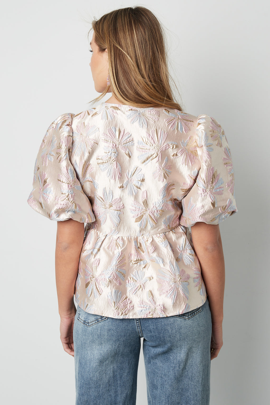 Geweven Polyestervezel Vrouwen Korte Mouw Top Elegante Bloemenprint
